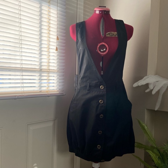Etam women black cotton button down sleeveless overall tunic mini. Size S. NWT. - Picture 8 of 15